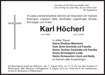 Traueranzeige von Karl Hoecherl von Pegnitz-Zeitung